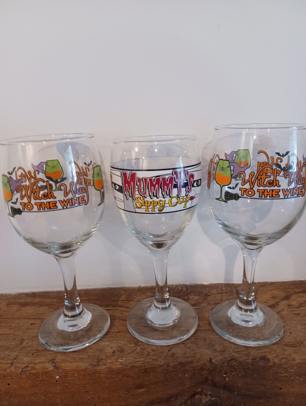 Halloween Themed Wine Glasses - Mummy and Witch